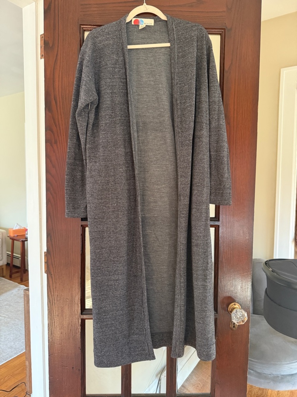 Long Open-Front Duster Cardigan in Heather Gray